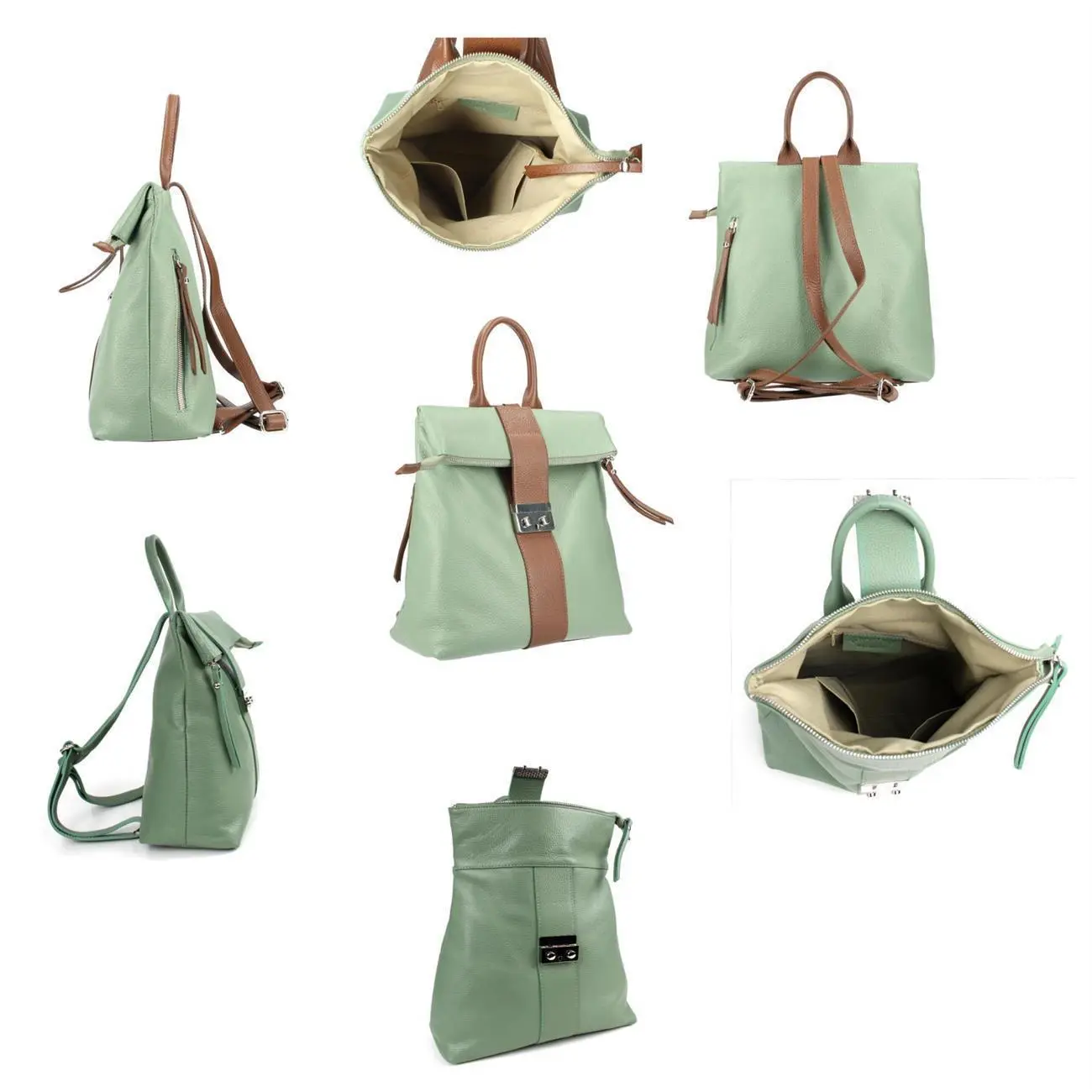 Made in Italy XL Damen Leder Roll Top Rucksack...
