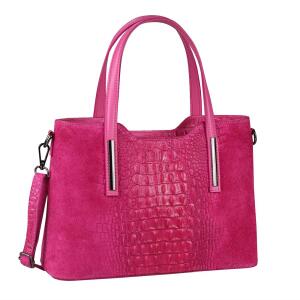 MADE IN ITALY DAMEN Echt LEDER TASCHE KROKO-Prägung Business Shopper Wildleder Schultertasche Handtasche Ledertasche Umhängetasche Pink