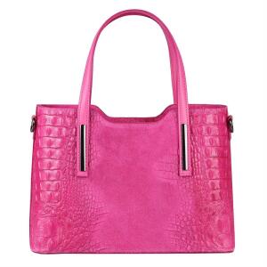 MADE IN ITALY DAMEN Echt LEDER TASCHE KROKO-Prägung Business Shopper Wildleder Schultertasche Handtasche Ledertasche Umhängetasche Pink