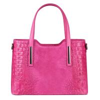 OBC MADE IN ITALY DAMEN Echt LEDER TASCHE KROKO-Prägung Business Shopper Wildleder Schultertasche Handtasche Ledertasche Umhängetasche Pink