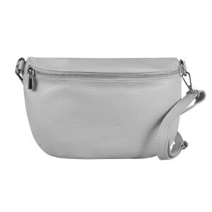 Made in Italy Damen Leder Tasche Gürteltasche Crossbody Hüfttasche Bauchtasche Umhängetasche Cross-Over Bodybag Schultertasche Handytasche Schminktasche Kosmetiktasche 1054 Hellgrau