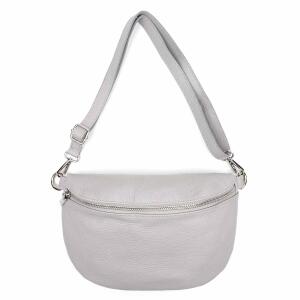 Made in Italy Damen Leder Tasche Gürteltasche Crossbody Hüfttasche Bauchtasche Umhängetasche Cross-Over Bodybag Schultertasche Handytasche Schminktasche Kosmetiktasche 1054 Hellgrau