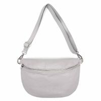Made in Italy Damen Leder Tasche Gürteltasche Crossbody Hüfttasche Bauchtasche Umhängetasche Cross-Over Bodybag Schultertasche Handytasche Schminktasche Kosmetiktasche 1054 Hellgrau