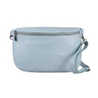 Made in Italy Damen Leder Tasche Gürteltasche Crossbody Hüfttasche Bauchtasche Umhängetasche Cross-Over Bodybag Schultertasche Handytasche Schminktasche Kosmetiktasche 1054 Hellblau