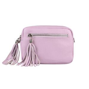 Made in Italy DAMEN LEDER TASCHE Umhängetasche Schultertasche Beuteltasche Cross-Over Cross Bag Glattleder Schmucktasche Fransen Ledertasche Flieder