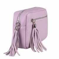 Made in Italy DAMEN LEDER TASCHE Umhängetasche Schultertasche Beuteltasche Cross-Over Cross Bag Glattleder Schmucktasche Fransen Ledertasche Flieder