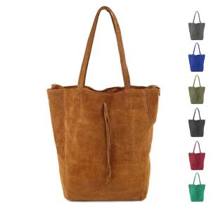 Made in Italy Damen Leder Tasche XL Shopper Tote Hobo Bag Wildleder Henkeltasche Handtasche Umhängetasche Ledertasche Schultertasche DIN-A4