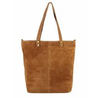 Made in Italy Damen Wildleder Tasche XL Shopper Tote Bag Schultertasche Handtasche Hobo Cross Over Umhängetasche Ledertasche DIN-A4 Cognac