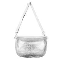 Made in Italy Damen Leder Tasche Gürteltasche Crossbody Hüfttasche Bauchtasche Umhängetasche Cross-Over Bodybag Schultertasche Handytasche Schminktasche Kosmetiktasche 1054 Silber