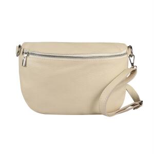 Made in Italy Damen Leder Tasche Gürteltasche Crossbody Hüfttasche Bauchtasche Umhängetasche Cross-Over Bodybag Schultertasche Handytasche Schminktasche Kosmetiktasche 1054 Beige