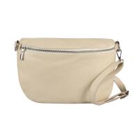 Made in Italy Damen Leder Tasche Gürteltasche Crossbody Hüfttasche Bauchtasche Umhängetasche Cross-Over Bodybag Schultertasche Handytasche Schminktasche Kosmetiktasche 1054 Beige