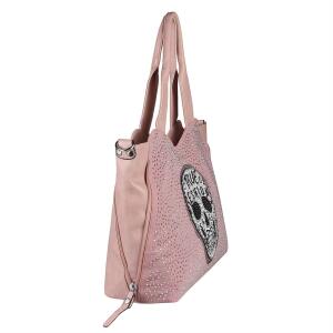 XXL Damen Totenkopf Tasche Handtasche Skulls Shopper Beuteltasche Schultertasche Umhängetache Reisetasche Weekender Schädel Gothic Bag Rosa