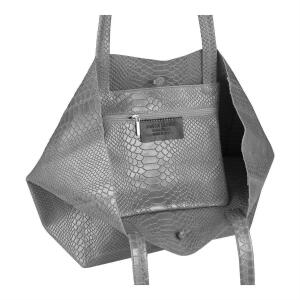 OBC Made in Italy DAMEN LEDER TASCHE DIN-A4 Schlange Shopper Schultertasche Henkeltasche Tote Bag Hellgrau (Schlange)