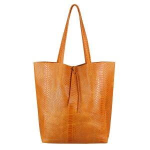 Made in Italy DAMEN LEDER TASCHE DIN-A4 Shopper Schlange Schultertasche Henkeltasche Tote Bag Cognac (Schlange)