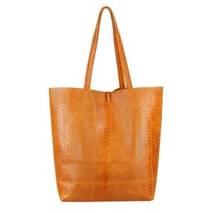 Made in Italy DAMEN LEDER TASCHE DIN-A4 Shopper Schlange Schultertasche Henkeltasche Tote Bag Cognac (Schlange)