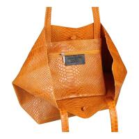 Made in Italy DAMEN LEDER TASCHE DIN-A4 Shopper Schlange Schultertasche Henkeltasche Tote Bag Cognac (Schlange)