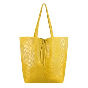 Made in Italy DAMEN LEDER TASCHE DIN-A4 Schlange Shopper Schultertasche Henkeltasche Tote Bag Gelb (Schlange)