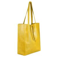 Made in Italy DAMEN LEDER TASCHE DIN-A4 Schlange Shopper Schultertasche Henkeltasche Tote Bag Gelb (Schlange)