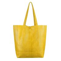 Made in Italy DAMEN LEDER TASCHE DIN-A4 Schlange Shopper Schultertasche Henkeltasche Tote Bag Gelb (Schlange)