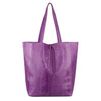 Made in Italy DAMEN LEDER TASCHE DIN-A4 Schlange Shopper Schultertasche Henkeltasche Tote Bag Lila (Schlange)
