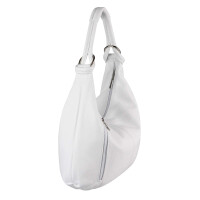 ITALY DAMEN Echt LEDER HAND-TASCHE Schultertasche Shopper Umhängetasche Beuteltasche Metallic Bag Weiß 43x39x10 cm