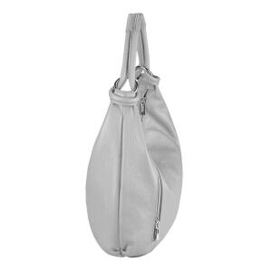 ITALY DAMEN Echt LEDER HAND-TASCHE Schultertasche Shopper Umhängetasche Beuteltasche Metallic Bag Hellgrau 43x39x10 cm