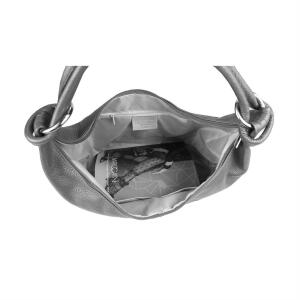 ITALY DAMEN Echt LEDER HAND-TASCHE Schultertasche Shopper Umhängetasche Beuteltasche Metallic Bag Hellgrau 43x39x10 cm