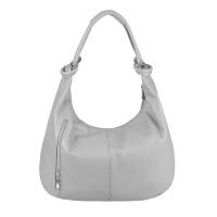 ITALY DAMEN Echt LEDER HAND-TASCHE Schultertasche Shopper Umhängetasche Beuteltasche Metallic Bag Hellgrau 43x39x10 cm