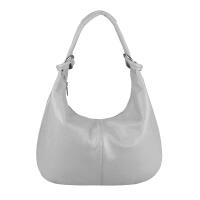 ITALY DAMEN Echt LEDER HAND-TASCHE Schultertasche Shopper Umhängetasche Beuteltasche Metallic Bag Hellgrau 43x39x10 cm
