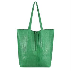 Made in Italy DAMEN LEDER TASCHE DIN-A4 Schlange Shopper Schultertasche Henkeltasche Tote Bag Grün (Schlange)
