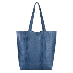 OBC Made in Italy DAMEN LEDER TASCHE DIN-A4 Shopper Schultertasche Henkeltasche Tote Bag Jeansblau (Schlange)