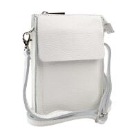 OBC Made in Italy Damen Leder Smartphone Tasche Schultertasche Handytasche Minibag Umhängetasche Geldtasche Ledertasche Crossbody Abendtasche Weiß