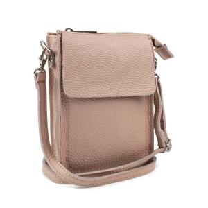 Made in Italy Damen Leder Smartphone Tasche Schultertasche Handytasche Minibag Umhängetasche Geldtasche Ledertasche Crossbody Abendtasche Antikrosa