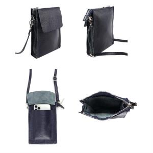 Made in Italy Damen Leder Smartphone Tasche Schultertasche Handytasche Minibag Umhängetasche Geldtasche Ledertasche Crossbody Abendtasche Antikrosa