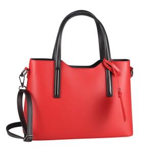 MADE IN ITALY DAMEN Echt LEDER TASCHE Business Shopper Schultertasche Handtasche Ledertasche Umhängetasche Rindsleder Freizeittasche Rot-Schwarz