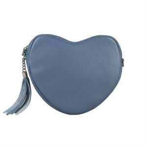Made in Italy Damen Leder Tasche Crossbody Herztasche Schultertasche Crossover Umhängetasche Clutch Ledertasche Damentasche Jeansblau