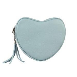 Made in Italy Damen Leder Tasche Crossbody Herztasche Schultertasche Crossover Umhängetasche Clutch Ledertasche Damentasche Hellblau