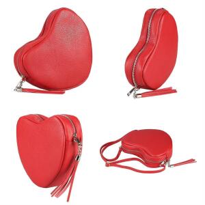 Made in Italy Damen Leder Tasche Crossbody Herztasche Schultertasche Crossover Umhängetasche Clutch Ledertasche Damentasche Hellblau