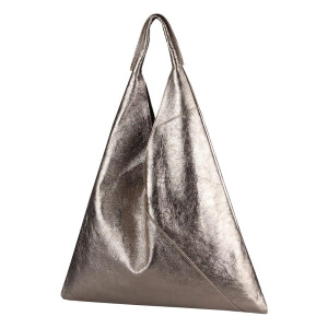 OBC Made in Italy Damen XXL Leder Tasche Handtasche Metallic Shopper Schultertasche Bronze 45x30x8 cm