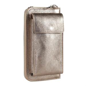 Made in Italy Damen Leder Handytasche Tasche Umhängetasche Geldbörse Schultertasche Brieftasche Smartphone Geldtasche Ledertasche Crossbody Abendtasche Handy bis 6,5 Zoll Bronze