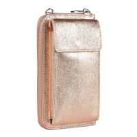 Made in Italy Damen Leder Handytasche Tasche Umhängetasche Geldbörse Schultertasche Brieftasche Smartphone Geldtasche Ledertasche Crossbody Abendtasche Handy bis 6,5 Zoll Rosegold