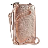 Made in Italy Damen Leder Handytasche Tasche Umhängetasche Geldbörse Schultertasche Brieftasche Smartphone Geldtasche Ledertasche Crossbody Abendtasche Handy bis 6,5 Zoll Rosegold