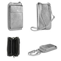 Made in Italy Damen Leder Handytasche Tasche Umhängetasche Geldbörse Schultertasche Brieftasche Smartphone Geldtasche Ledertasche Crossbody Abendtasche Handy bis 6,5 Zoll Rosegold