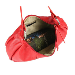 OBC Made in Italy Damen Leder Tasche Shopper Schultertasche Handtasche Hobo Bag Umhängetasche Ledertasche CrossBody City Bag Crossover Rot