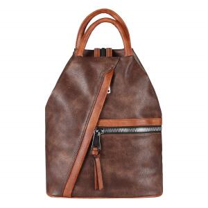 Damen Rucksack Tasche Schultertasche Leder Optik Daypack Backpack Handtasche Tagesrucksack Cityrucksack Braun-Cognac