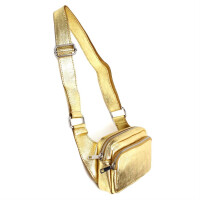 OBC Made in Italy Damen Leder Tasche Crossbody Metallic Hüfttasche Bauchtasche Umhängetasche Bodybag Schultertasche Handytasche Gürteltasche Gold