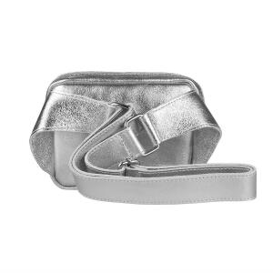 Made in Italy Damen Leder Tasche Crossbody Metallic Hüfttasche Bauchtasche Umhängetasche Bodybag Schultertasche Handytasche Gürteltasche Silber