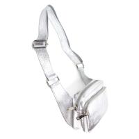 Made in Italy Damen Leder Tasche Crossbody Metallic Hüfttasche Bauchtasche Umhängetasche Bodybag Schultertasche Handytasche Gürteltasche Silber