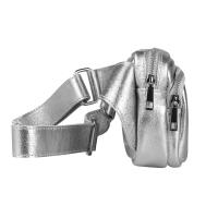 OBC Made in Italy Damen Leder Tasche Crossbody Metallic Hüfttasche Bauchtasche Umhängetasche Bodybag Schultertasche Handytasche Gürteltasche Silber