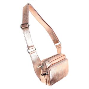 Made in Italy Damen Leder Tasche Crossbody Metallic Hüfttasche Bauchtasche Umhängetasche Bodybag Schultertasche Handytasche Gürteltasche Rosegold